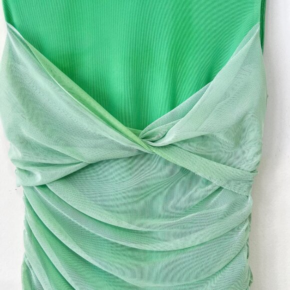 NEW ZARA Tulle/ Chiffon Ruched Mini Dress in Green, Size M - Picture 12 of 15